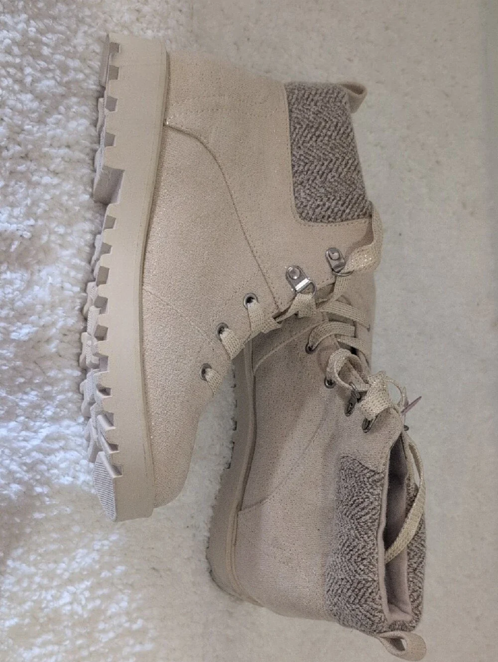 Girls's Lace-Up High-Top Boots in Light Beige